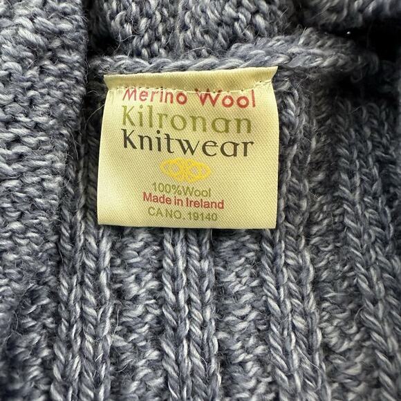 Kilronan Knitwear Womens Merino Wool Sweater Vest Size L Blue Cable Knit Open - Picture 5 of 10